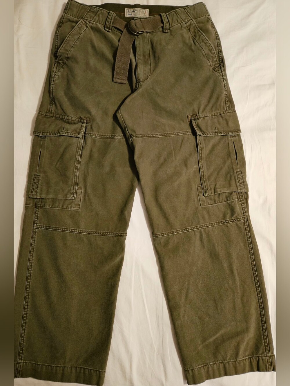 Mens Vintage Old Navy 1994 Goods Belted Green Cargo Pants 34x32